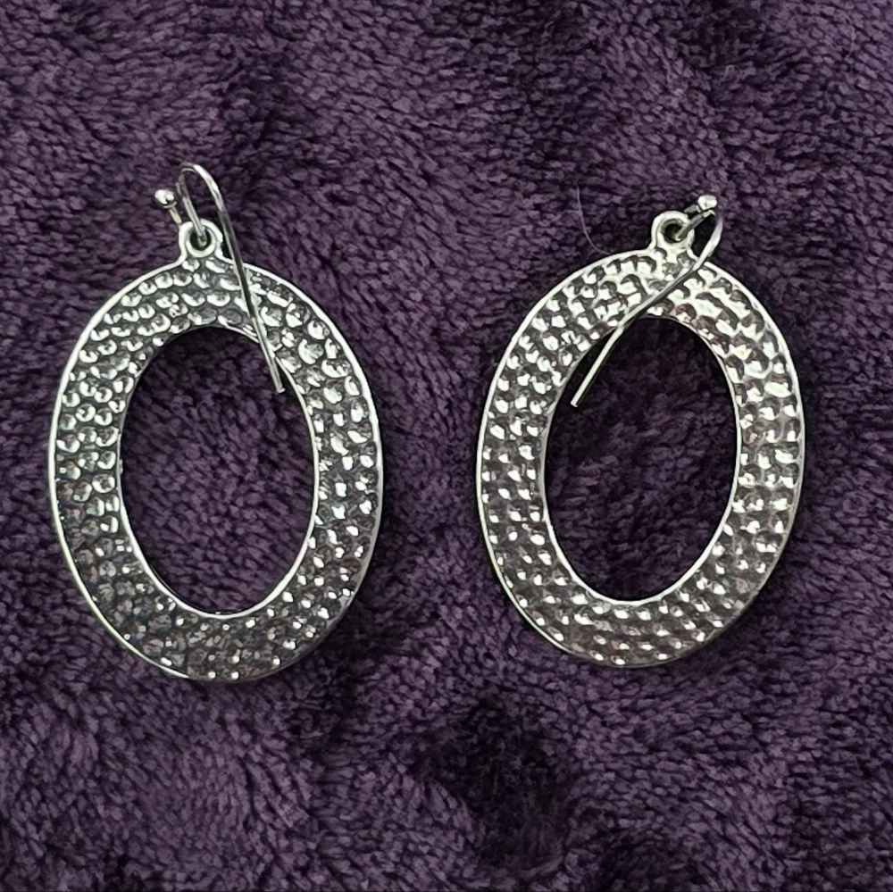 💜 3 for $15 | Hammered Silver Oval Earrings - Picture 3 of 6